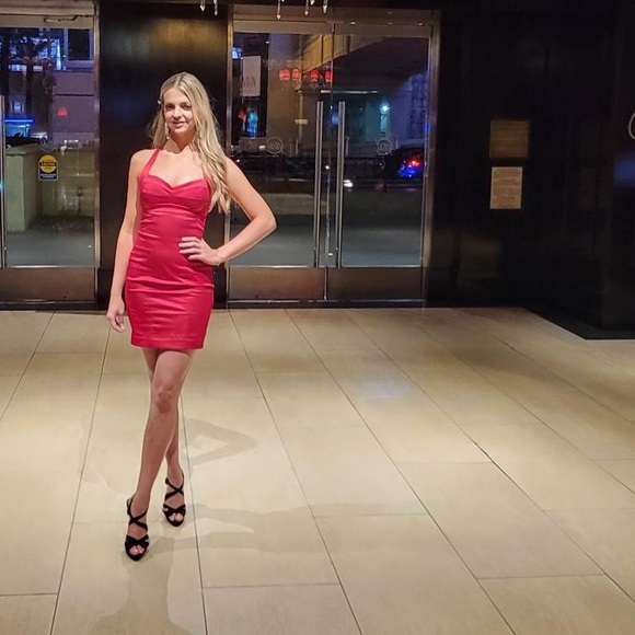 Bebe RED HOT CHILI PEPPER Bustier bodice zipper satin sexy Valentine dress Vegas - Picture 9 of 9